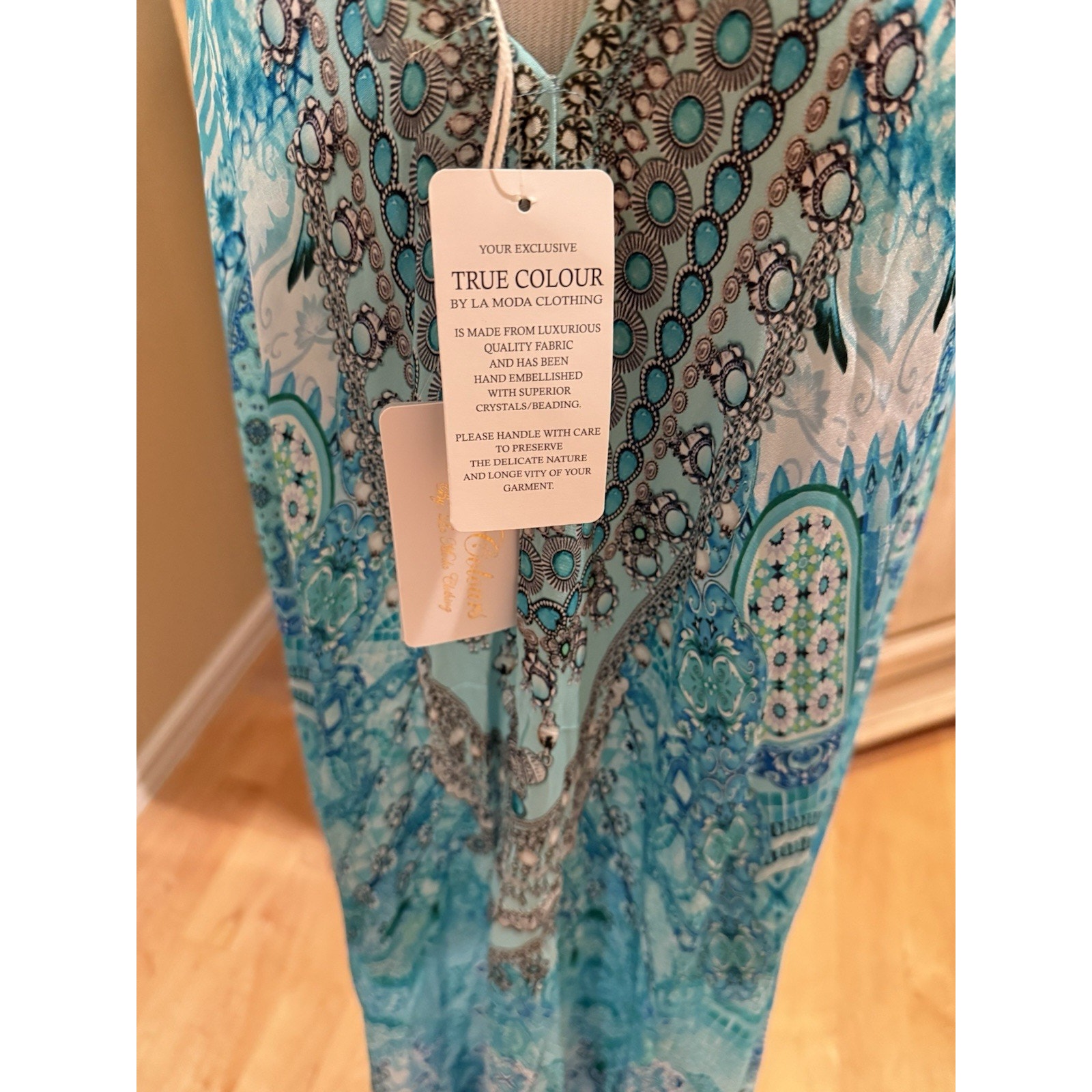 True Colours La Moda High-Low Halter Resort Maxi Dress Sz L/Xl Nwt — image 6 of 7